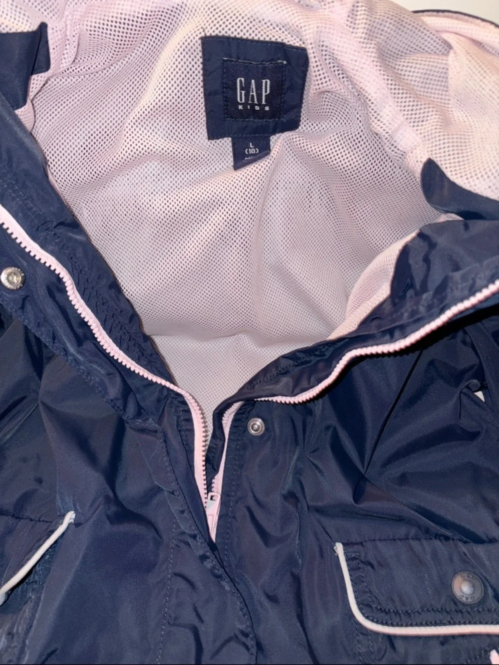 GAP Navy Hooded Raincoat with Pink Lining